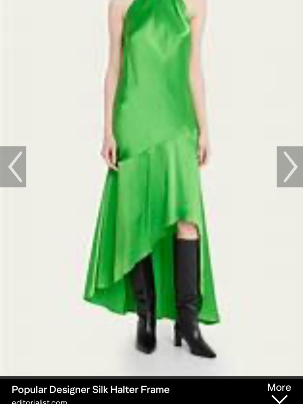 Frame Denim Green Silk Halter High-Low Dress
